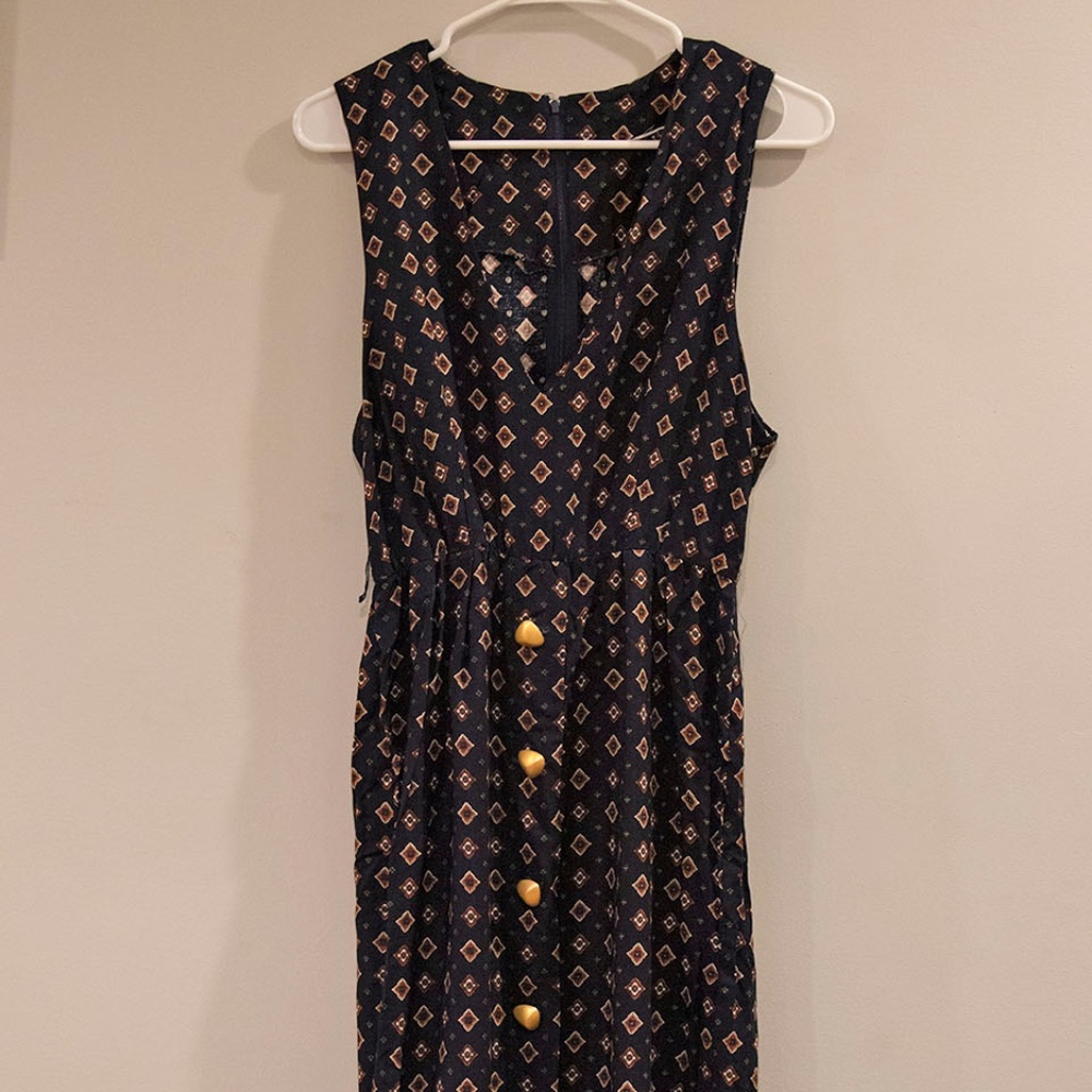 Vintage Navy Blue Dress with Pattern